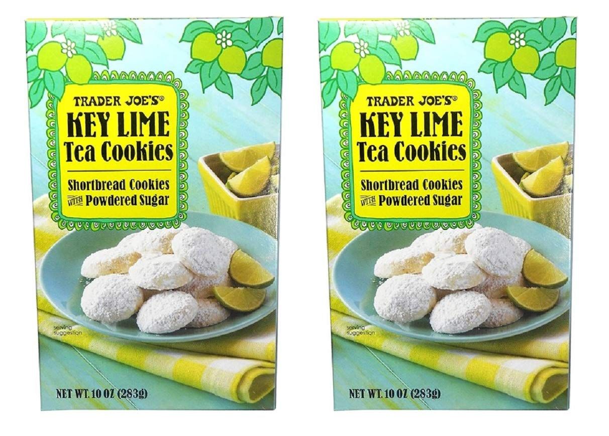 Trader Joes Limited Edition Key Lime Shortbread Tea Cookies with Powdered Sugar, Two 10 Oz Boxes 20 Ounces Total