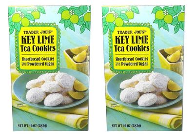 Trader Joes Limited Edition Key Lime Shortbread Tea Cookies with Powdered Sugar, Two 10 Oz Boxes 20 Ounces Total