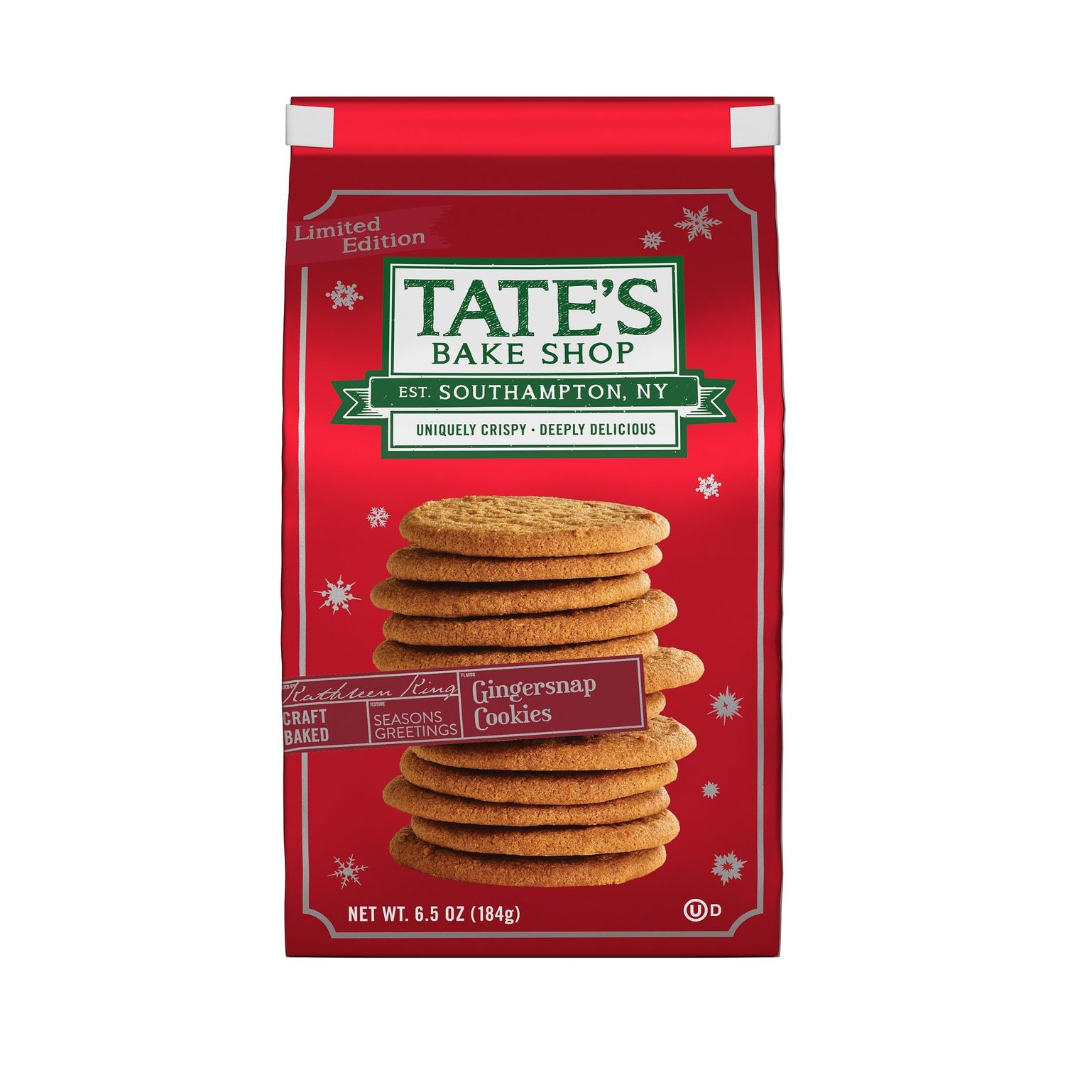 Tate&#39;s Bake Shop Gingersnap Cookies, Holiday Cookies, 6.5 oz
