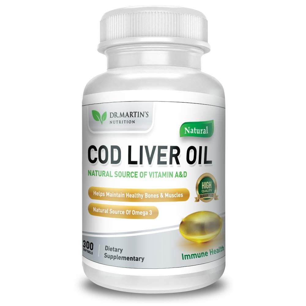 COD Liver Oil 300 Softgels Natural Source of Omega 3 Fatty Acids Triple Strength Best Immune Health, Healthy Bones &amp; Muscle Dietary Supplement