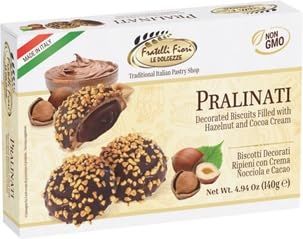 Fratelli Fiori Pralinati Chocolate Cookies - Authentic Italian Cookies with Creamy Hazelnut Center - Gourmet Cookies Ideal for Coffee, Tea, &amp; Dessert 140g4.94oz