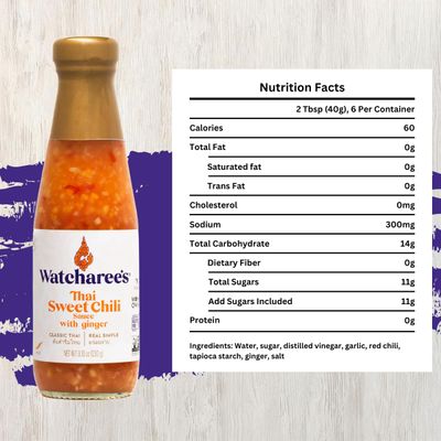 Watcharee's Thai Sweet Chili &amp; Ginger Sauce, Versatile Dipping and Glaze Sauce, Vegan, Gluten-Free - 8.0 fl oz