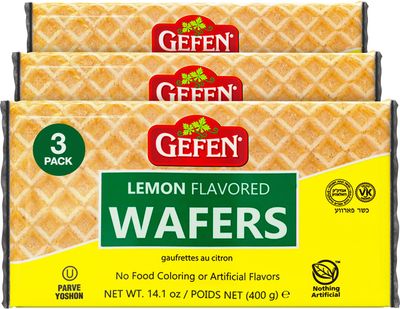 Gefen Lemon Wafers, 14oz 3 Pack - 30 Wafers Each Lemon Flavored Wafer Cookie Nothing Artificial Crunchy &amp; Delicious Kosher