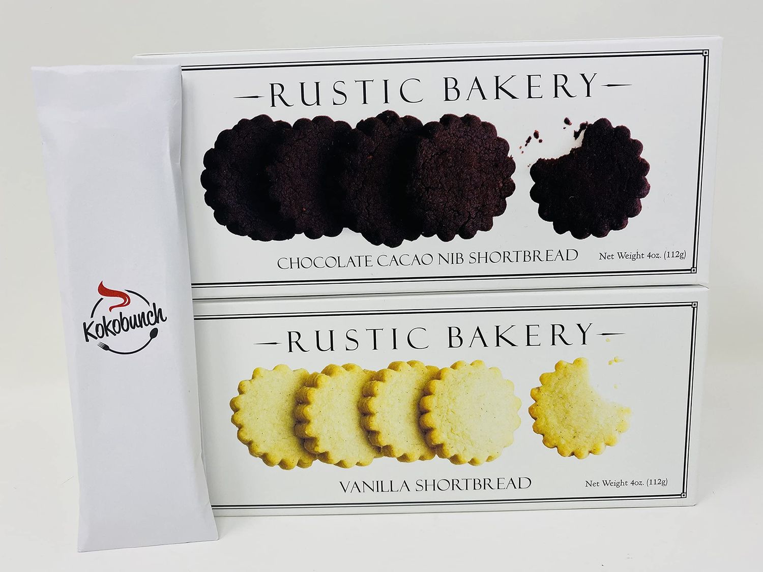Generic Rustic Bakery Cookies Bread - Chocolate Cacao Nib Shortbread Cookies &amp; Vanilla Short Bread - Low Sodium Thin Cookie Variety Bundle - 4oz- 2Pk