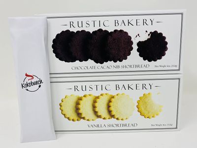 Generic Rustic Bakery Cookies Bread - Chocolate Cacao Nib Shortbread Cookies &amp; Vanilla Short Bread - Low Sodium Thin Cookie Variety Bundle - 4oz- 2Pk