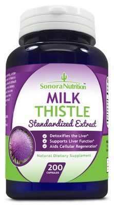 Sonora Nutrition Milk Thistle Standardized Extract with 80 Silymarin 250 mg, 200 Capsules