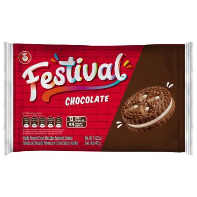Festival Chocolate Cookies Cream Chocolate Sandwich Cookies Natural Dyes &amp; Low Sodium High Cream Content 14.22 Oz Pack of 1