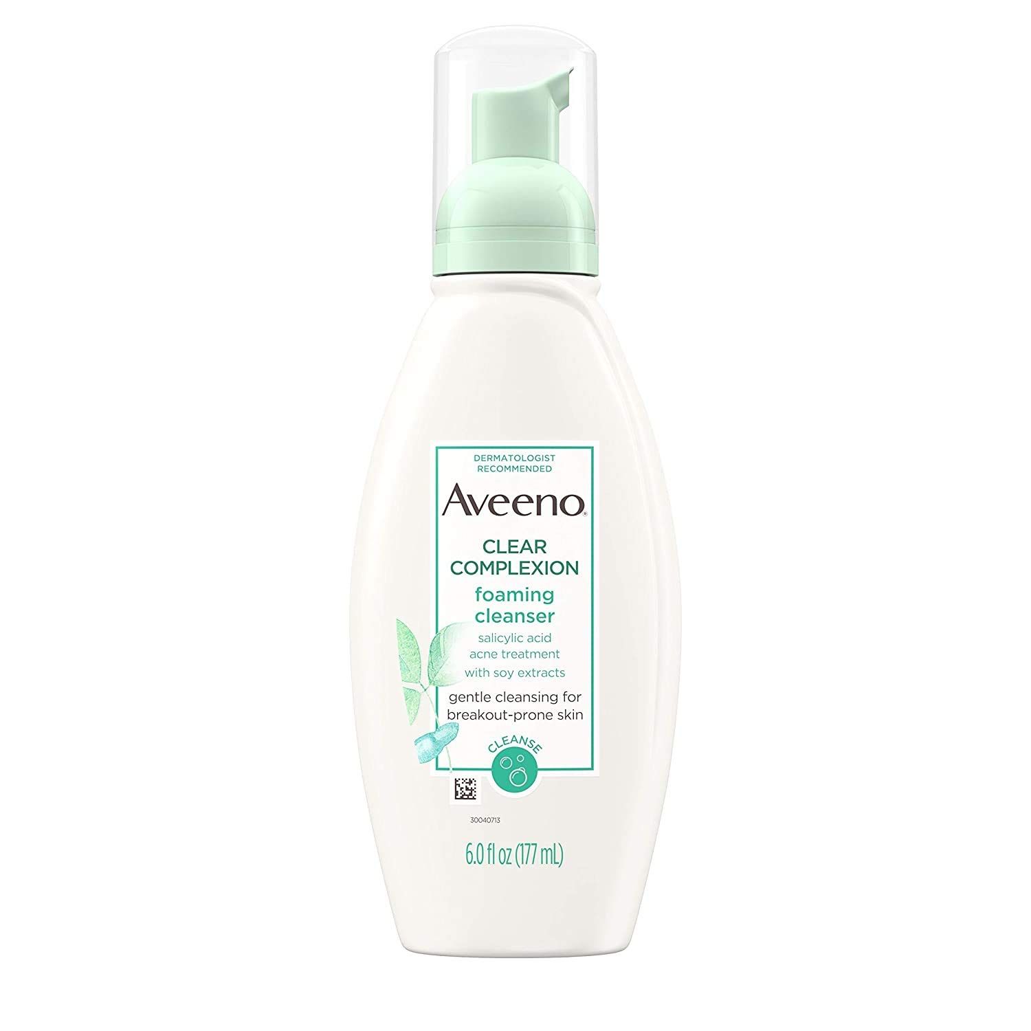 Aveeno Clear Complexion Foaming Oil-Free Facial Cleanser with Soy Extract &amp; 0.5 Salicylic Acid, Acne Treatment Face Wash for Acne-Prone Skin, Sulfate-Free &amp; Hypoallergenic, 6 fl. oz