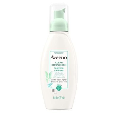 Aveeno Clear Complexion Foaming Oil-Free Facial Cleanser with Soy Extract &amp; 0.5 Salicylic Acid, Acne Treatment Face Wash for Acne-Prone Skin, Sulfate-Free &amp; Hypoallergenic, 6 fl. oz