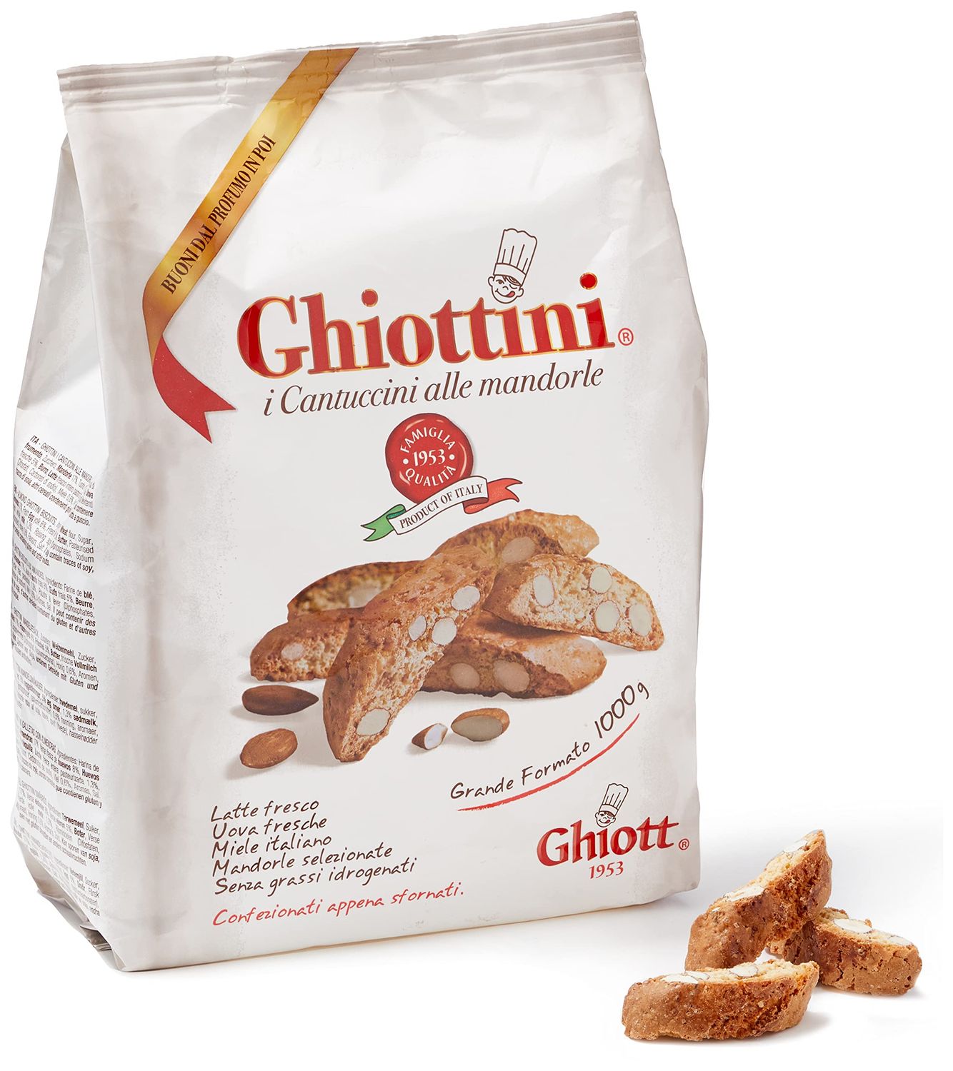 Ghiott Ghiottini Almond Biscotti Cookies 1Killogram 2.2 Pound Package Italian Import