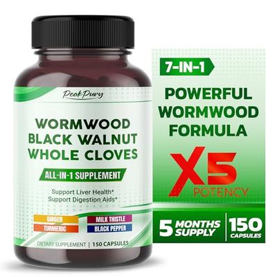 PEAKPURY All-in-1 Wormwood Black Walnut Whole Cloves Ginger - Supports Liver Health &amp; Aids Digestion - Made in The USA -150 Capsules