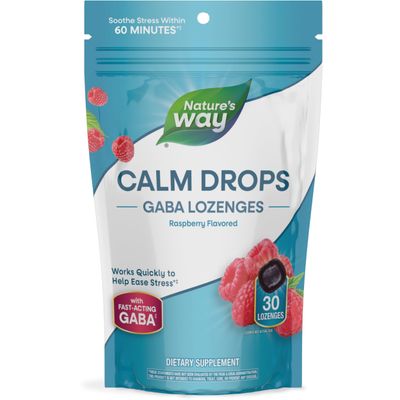 Nature&#39;s Way Calm Drops, Works Quickly to Help Ease Stress1, Fast-Acting GABA, Individually Wrapped Lozenges, Raspberry Flavored, 30 Lozenges