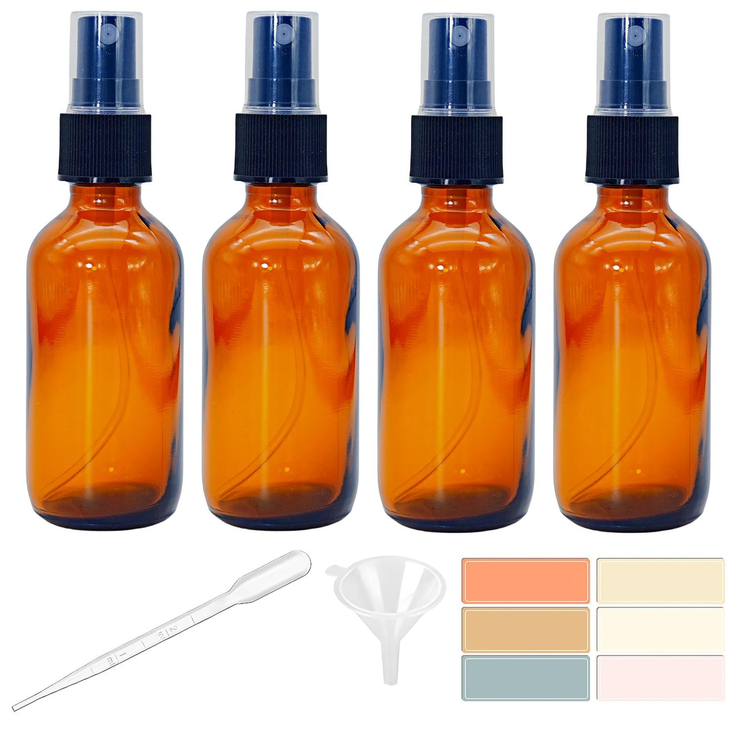Zkupanx 4 PACK 2 oz Amber Small Glass Spray Bottles, Empty Spray Bottle for Hair, Plants, Perfume - Fine Mist, 2oz Mini Spray Bottle