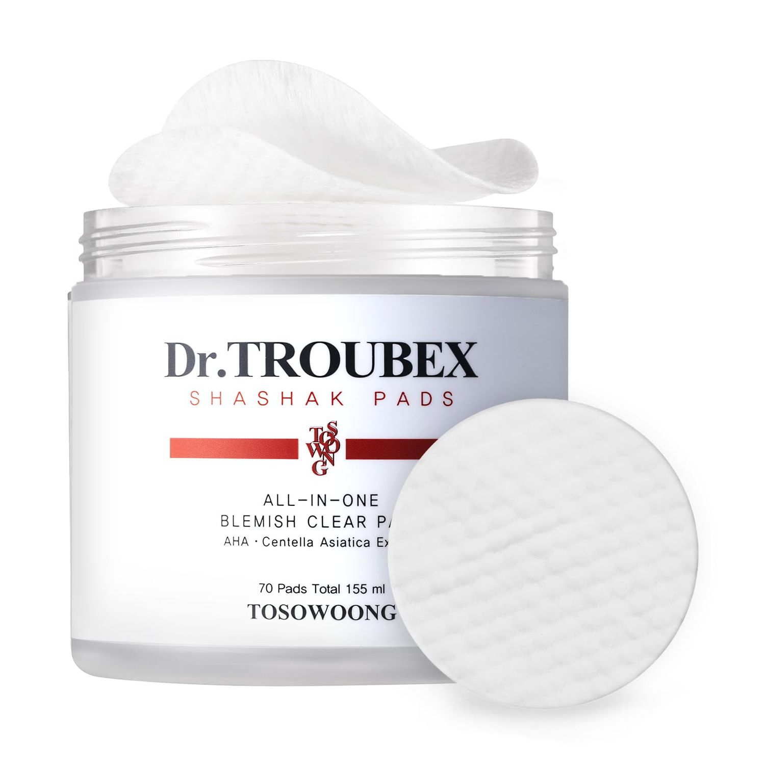 TOSOWOONG Shashak Toner Pads, Exfoliating Facial Wipes with Salicylic Acid and Centella Asiatica, Cleansing for Makeup and Blackheads, Exfoliate and Moisturize, Dual-Sided, 70 Pads, 155ml, 5.2 fl. oz.