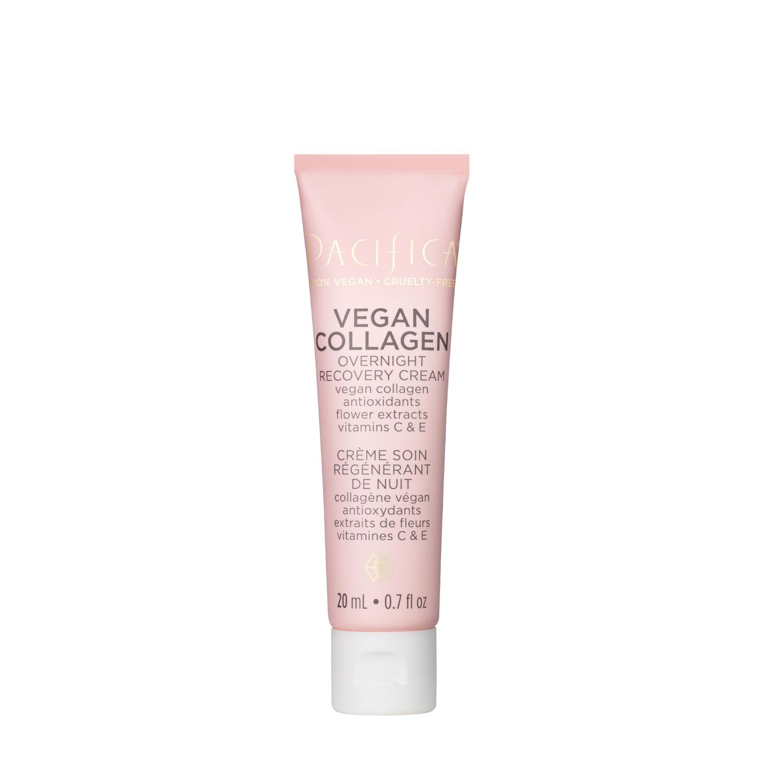 Pacifica Vegan Collagen Mini Overnight Recovery Cream, Revives &amp; Hydrates Skin, For All Skin Types, Vegan &amp; Cruelty-Free, 0.7 Fl Oz