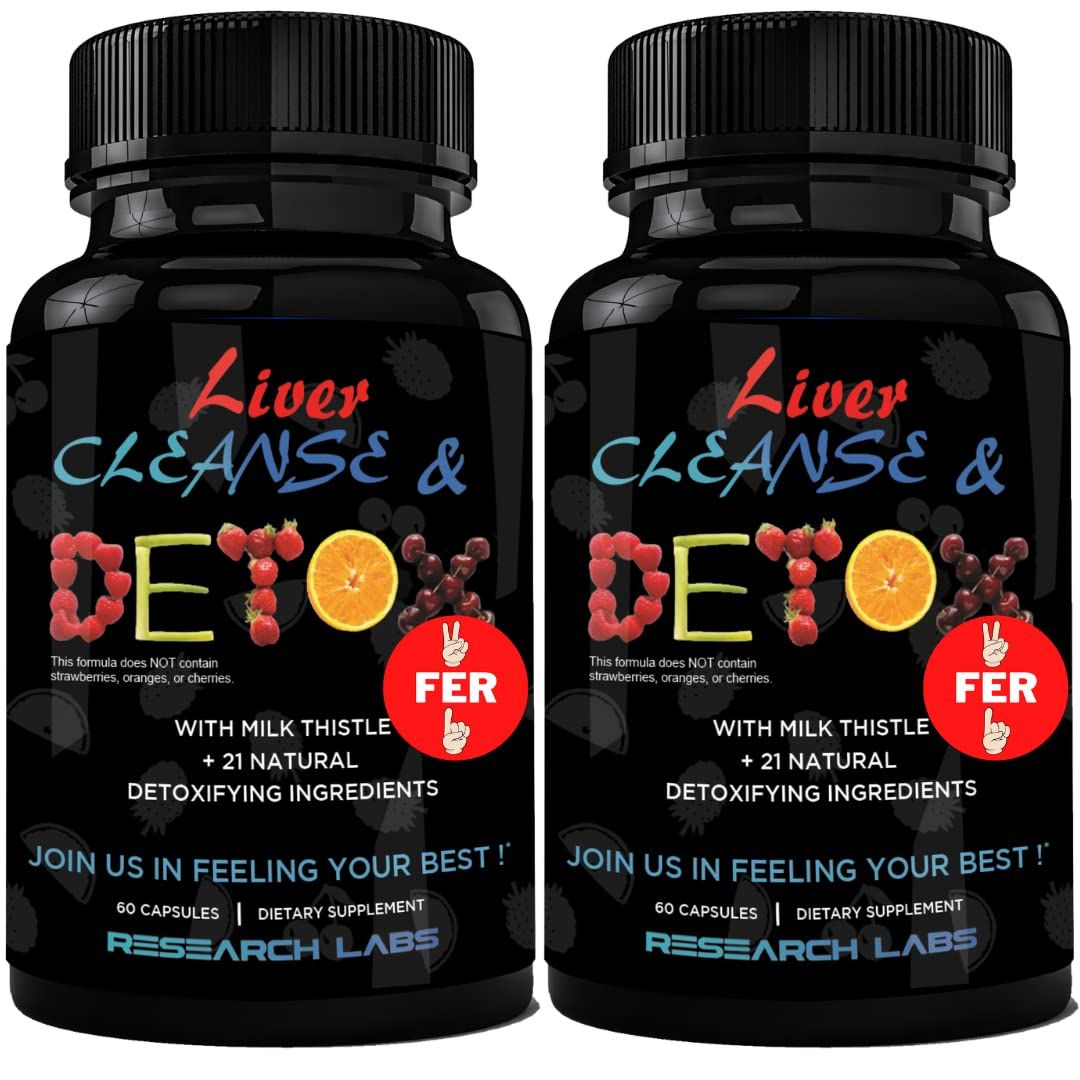 Research Labs 2 Pack Doctor Recommended Premium Liver Detox Cleanse &amp; Support wMilk Thistle, Beet Root, Dandelion. 23 Powerful Herbs for Powerful Detoxification