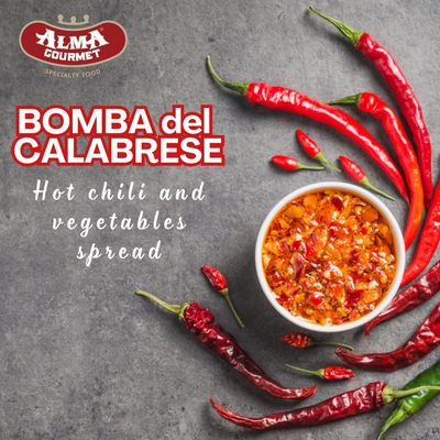 Alma Gourmet Bomba Calabrese Imported From Italy - Spicy Hot Calabrian Chili Peppers and Mixed Vegetables Spread - Italian Hot Sauce Spread - 10.9oz 310g