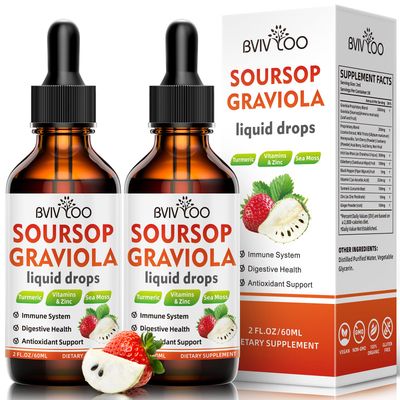 Soursop Graviola Liquid Drops for Cell Support &amp; Regeneration, Immune Boost, Relax, Liver and Sleep, Soursop Bitters Liquid, SugarGluten Free, Natural Strawberries Flavor - 4 Fl Oz 120ml Bottle