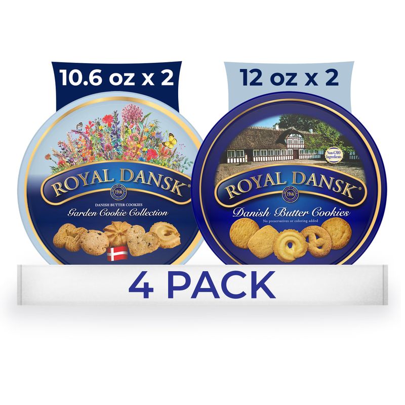Royal Dansk Garden Cookie Collection &amp; Danish Butter Cookies, 4-Pack, Includes Two 12 oz and Two 10.6 oz Tins