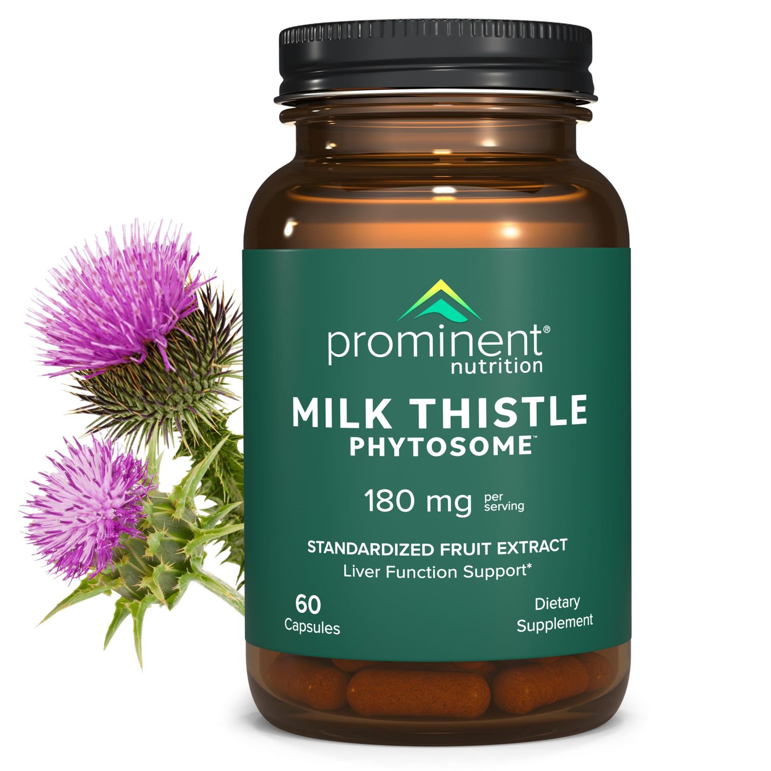 Prominent Nutrition Milk Thistle Phytosome, Clinically Researched Siliphos Milk Thistle Extract for Liver Function, Detox, and Cleanse Support, Standardized to 29 Sylibin, 180 mg, 60 Capsules