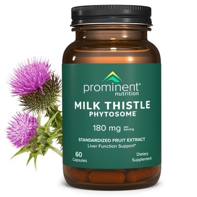 Prominent Nutrition Milk Thistle Phytosome, Clinically Researched Siliphos Milk Thistle Extract for Liver Function, Detox, and Cleanse Support, Standardized to 29 Sylibin, 180 mg, 60 Capsules