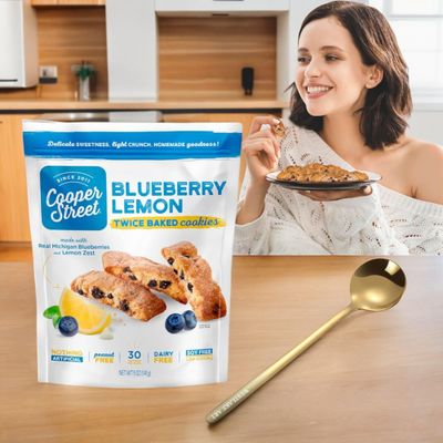 Westlake art Blueberry Lemon Cookies, Blueberry Lemon - All Natural Cookies, Peanut &amp; Dairy Free, Twice Baked Cookies, Bundle wWestlake Art Golden Stainless Steel Spoon, Kosher Cookies Pack of 4