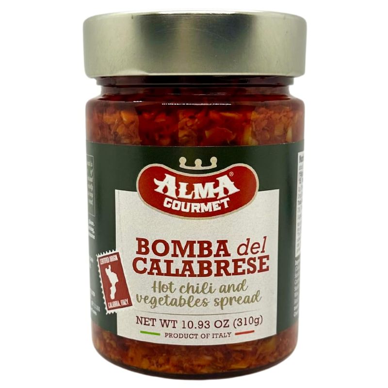 Alma Gourmet Bomba Calabrese Imported From Italy - Spicy Hot Calabrian Chili Peppers and Mixed Vegetables Spread - Italian Hot Sauce Spread - 10.9oz 310g
