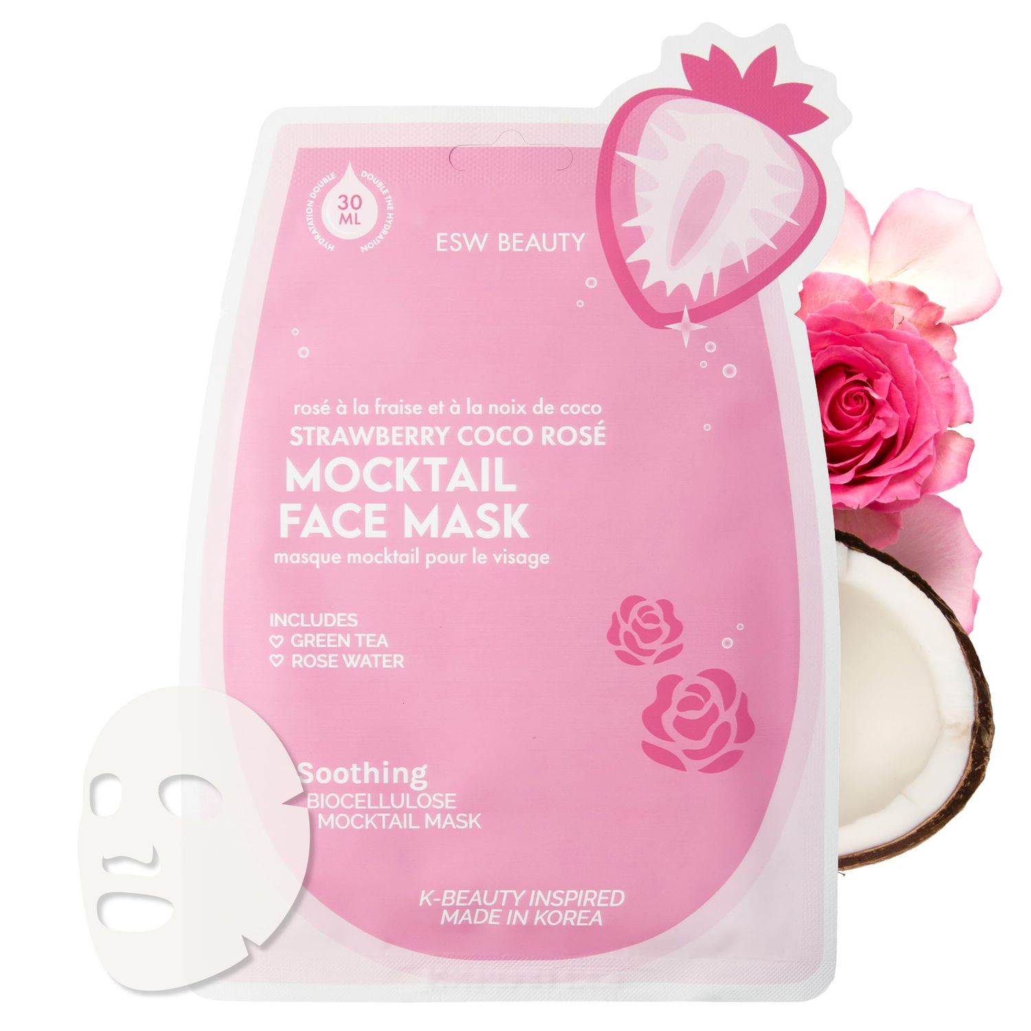 ESW Beauty Strawberry Coco Rose Soothing Biocellulose Mocktail Mask