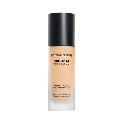 bareMinerals Original Pure Serum Radiant Natural Liquid Skincare Foundation Mineral SPF 20, Hydrating Skin Tint, Dewy Finish, Lightweight, Medium Coverage, Non-Comedogenic, Vegan