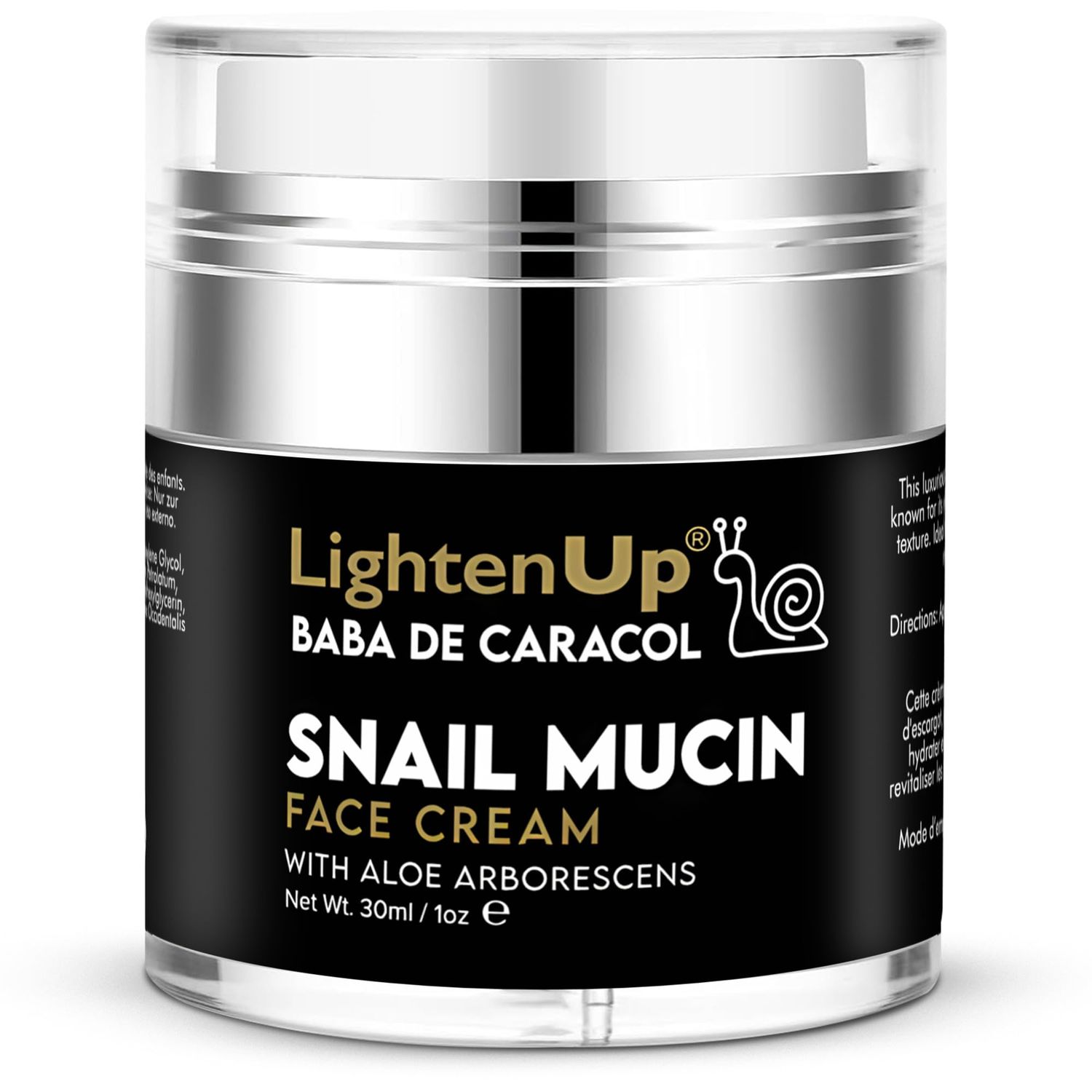 OMIC Lighten-Up LightenUp, 98 Snail Mucin Cream - 1fl oz 30 ml - Baba de Caracol, Hydrating Night Cream, Pores Remover for Face, Hydrating Creams with Aloe Vera, Shea Butter