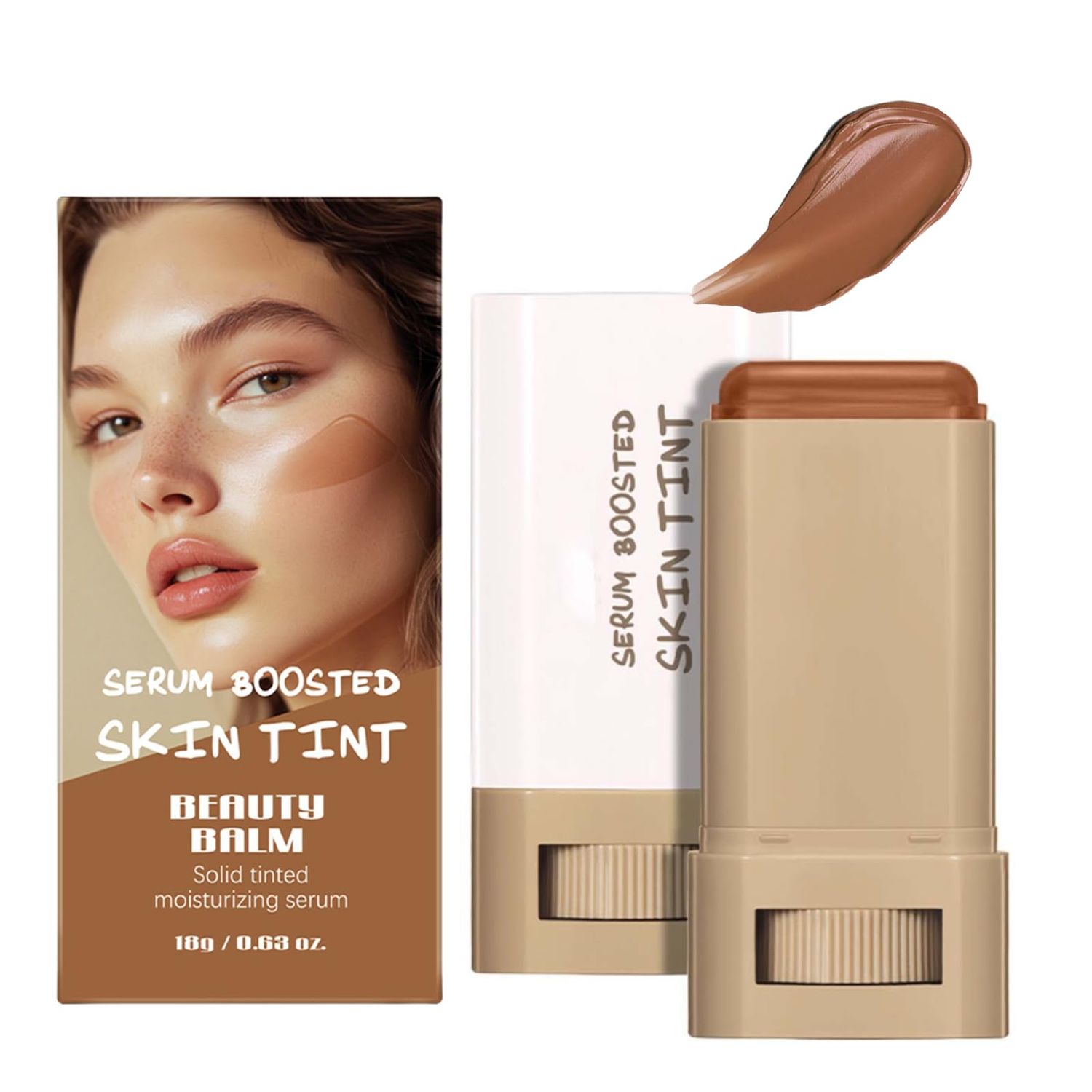 Beauty Balm Serum Boosted Skin Tint, Solid Tinted Moisturizing Serum Foundation Stick, Buildable Medium-to-Full Coverage Contour Stick for Face Makeup 03, 18g