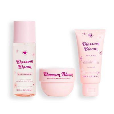 I Heart Revolution, Blossom Bloom Bath &amp; Body Gift Set, Body Wash, Cream, Hair &amp; Skin Mist, Travel Size Shower Kit, Cruelty-Free &amp; Vegan, 3 Product Set