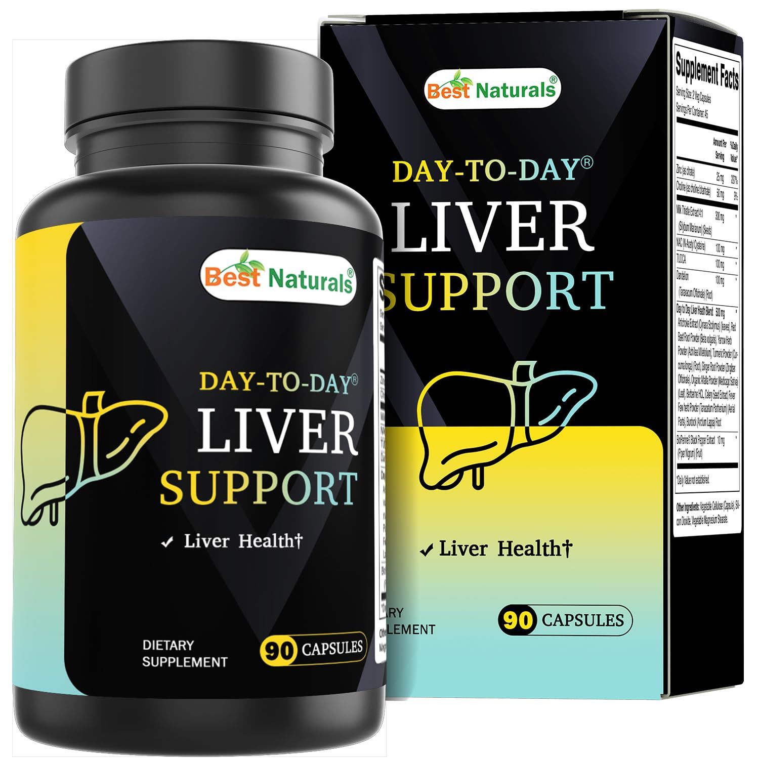 Best Naturals Day to Day Liver Support - 90 Veg Capsules - Made in The USA - Non-GMO &amp; Gluten Free