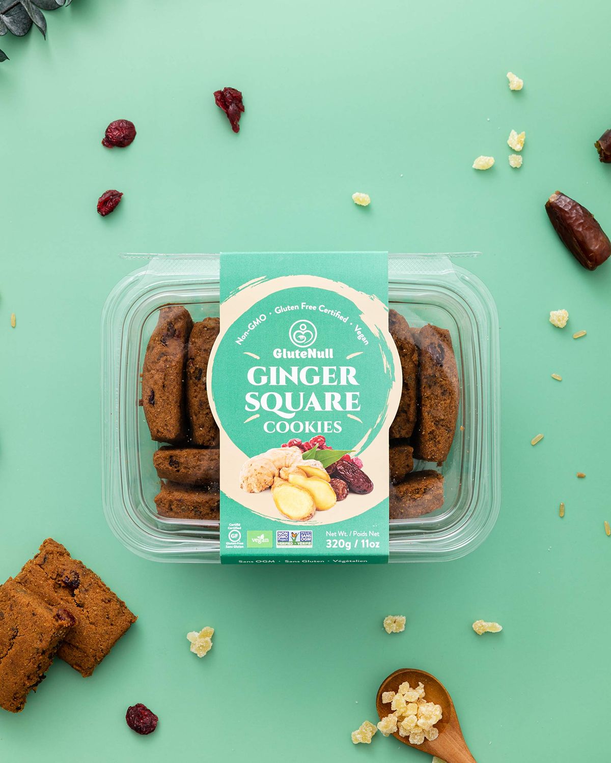 GluteNull Ginger Square Cookies - Vegan, Gluten Free, Chewy Gingerbread