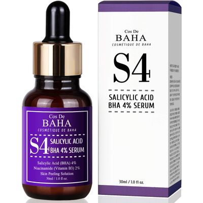Cos De BAHA Salicylic Acid 4 Exfoliating Facial Serum with Niacinamide, 1 Fl Oz 30ml