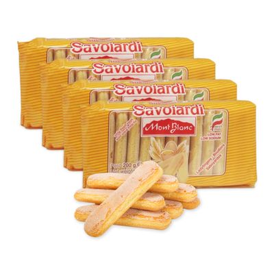 Savioardi, Mont Blanc Lady Fingers for Tiramisu, Old World Champagne Finger Biscuits, All-natural, Classic Italian Sponge Fingers Cookies for Tiramisu Cake, Low Fat, 7 Oz Pack of 4