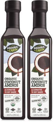 Heaven &amp; Earth Organic Coconut Aminos, 8.4 oz 2 Pack Soy Free Paleo Friendly Low Sodium Soy Sauce Replacement Kosher Including Passover