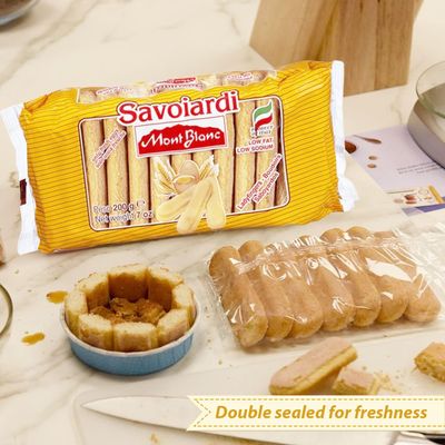 Savioardi, Mont Blanc Lady Fingers for Tiramisu, Old World Champagne Finger Biscuits, All-natural, Classic Italian Sponge Fingers Cookies for Tiramisu Cake, Low Fat, 7 Oz Pack of 4