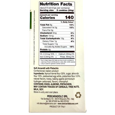 Falcone Soft Pistachio Amaretti Cookies from Italy 5.9 oz 170g Italian Amaretti Morbidi - Pistachio Biscotti