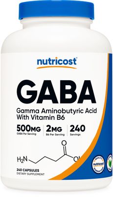 Nutricost GABA Gamma Aminobutyric Acid Vitamin B6, 500mg per Serving, 240 Capsules