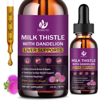 Milk Thistle Supplement for Liver Cleanse Detox &amp; Repair, Liver Detox Drops with Organic Milk Thistle Seed, Artichoke Extract, Dandelion, Turmeric and Vegan, Non-GMO, Gluten-Free 2 Pack, 1 Fl Oz