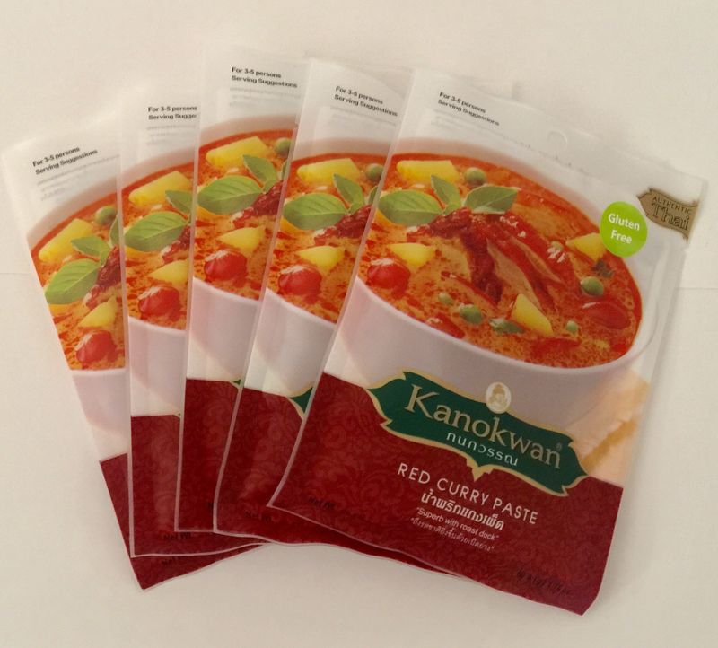 Red Curry Paste Kaeng PedThai Authentic Herbal Food Net Wt 50 G 1.76 Oz. Kanokwan Brand X 5 Bags