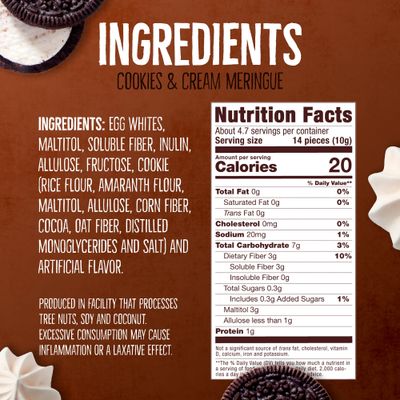 Don't Worry Low Calorie Meringue Cookies - 4 Pack - Cookies &amp; Cream, Just 1 Calorie per Piece Low Sugar Candy, Gluten Free, Protein Snacks Keto Friendly and Healthy Snacks for Adults