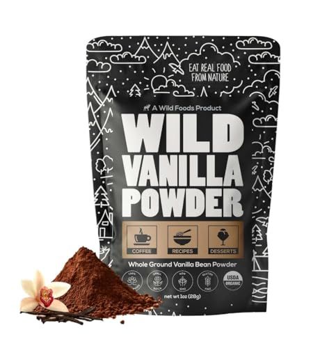 Wild Foods Organic Vanilla Bean Powder - All Natural Pure Vanilla from Madagascar - For Baking Cooking Coffee Flavoring &amp; Smoothies - Unsweetened Gluten Free Non GMO Superfood 1 ounce