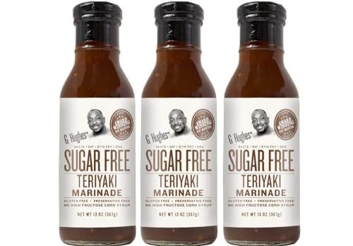 G Hughes Sugar Free Teriyaki Marinade - Gluten Free Teriyaki Sauce, Sugar Free Teriyaki Sauces, Asian Sauces, Sugar Free BBQ Sauces, No Added Sugar - 13 Oz 3-Pack