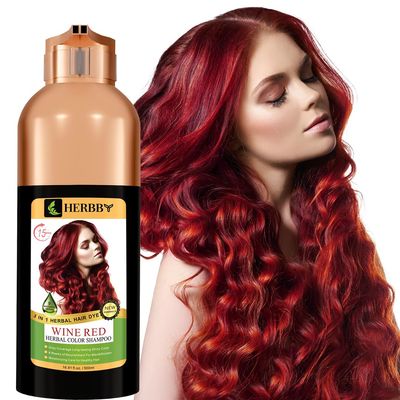 HERBBY Hair Color Shampoo for Gray Hair Coverage&amp;Color Transform with 9 Herbal Extracts -Long Lasting6-8 Weeks,Shiny,Evenly Colored,Instant Hair Dye Shampoo&amp;Conditioner, 500 Ml WINE RED COLOR