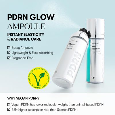 VT COSMETICS PDRN Glow Ampoule, PDRN Facial Mist, Deep Hydration Spray Serum, Vegan Skin Care, Light-weight Face Moisturizer, Plumping Effect, Fragrance-Free, Korean SkinCare 3.38 fl oz 100 ml