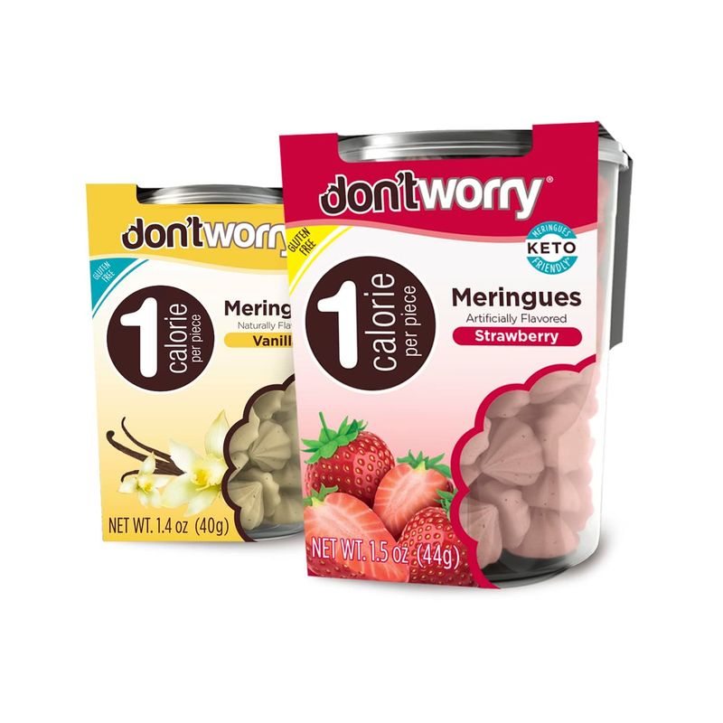 Don't Worry Meringue Cookies Keto Friendly Strawberry &amp; Vanilla 2 Pack Only 1 Calorie per piece Healthy Candy, Gluten Free Snacks, Low Carb, Low Sugar, Low Calories