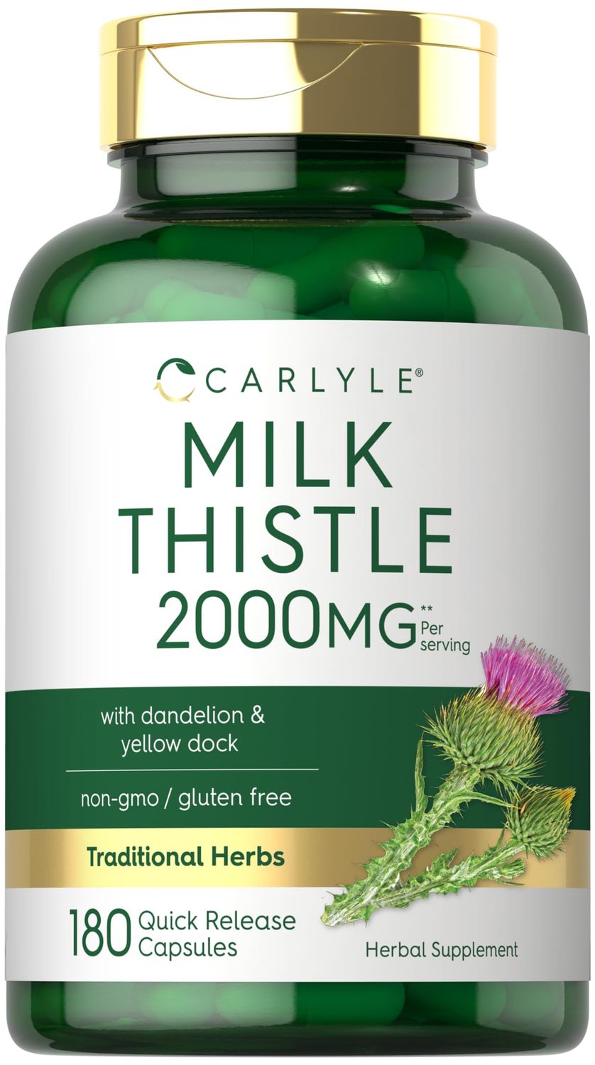 Carlyle Milk Thistle 2000mg 180 Capsules with Dandelion &amp; Yellow Dock Non-GMO, Gluten Free
