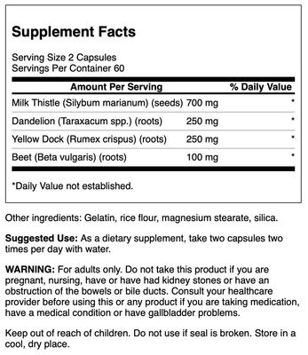 Swanson Milk Thistle, Dandelion & Yellow Dock - Herbal Liver Support Supplement - Natural Supplement Helping to Maintain Overall Health & Wellbeing - 120 Capsules 1 Pack